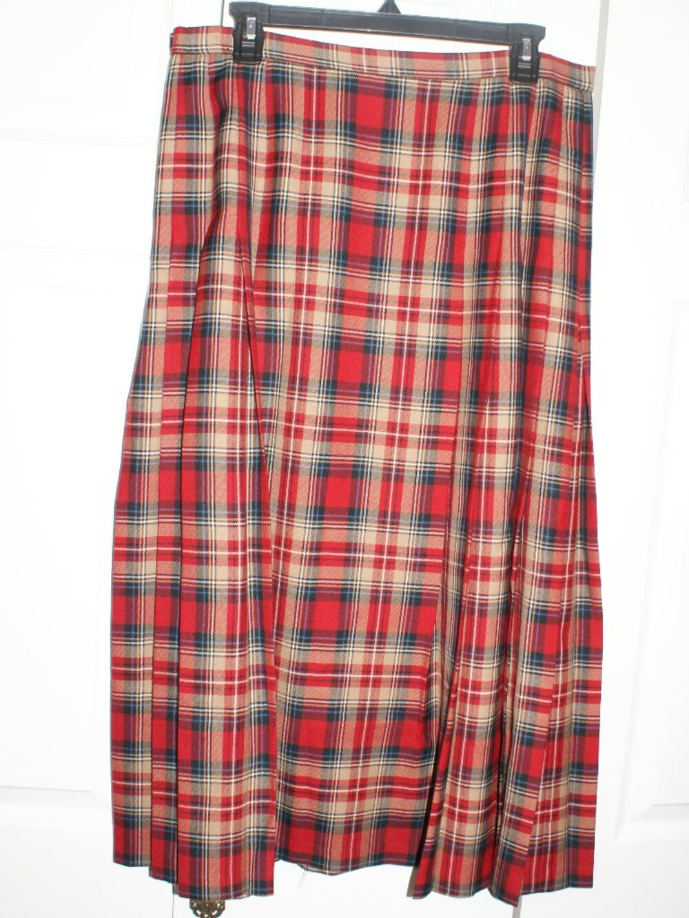 Wool Pleated Midi Skirt - Red and Tan Plaid - 14 - LIKE NEW - Picture 3 of 16